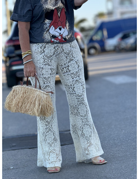 ✨ Pantalón de Encaje Crudo con Forro Estampado Print - Elegancia y Estilo 🌸
