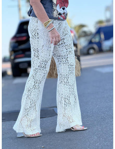 ✨ Pantalón de Encaje Crudo con Forro Estampado Print - Elegancia y Estilo 🌸