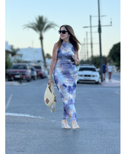 Vestido de Tul en Tonos Malva y Crudo