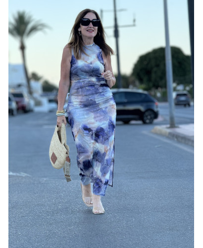 Vestido de Tul en Tonos Malva y Crudo 2