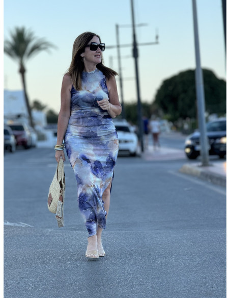 Vestido de Tul en Tonos Malva y Crudo