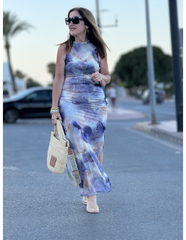 Vestido de Tul en Tonos Malva y Crudo