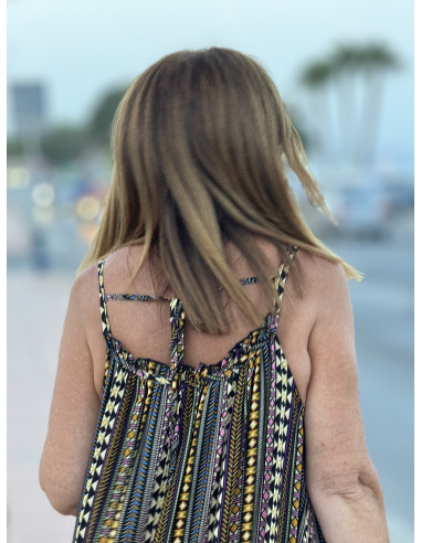 Vestido Largo de Tirantes Negro con Estampado...