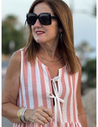 Vestido Corto Navy en Rojo y Crudo con Tirante...