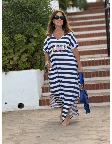 Vestido Navy Blanco y Azul Marino con Mensaje "VINTAGE"