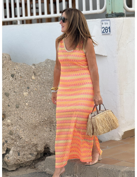 Vestido Sin Mangas en Tonos Flúor Naranjas y Rosas