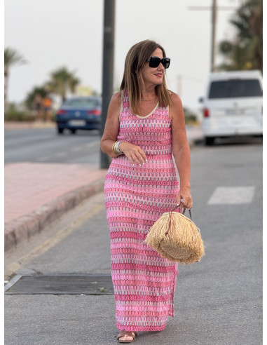 Vestido Sin Mangas en Tonos Flúor Rosa y turquesa