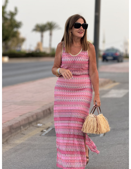 Vestido Sin Mangas en Tonos Flúor Rosa y turquesa