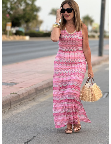 Vestido Sin Mangas en Tonos Flúor Rosa y turquesa
