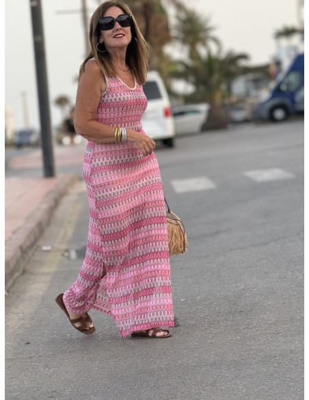 Vestido Sin Mangas en Tonos Flúor Rosa y turquesa