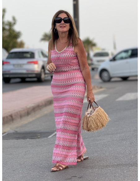 Vestido Sin Mangas en Tonos Flúor Rosa y turquesa