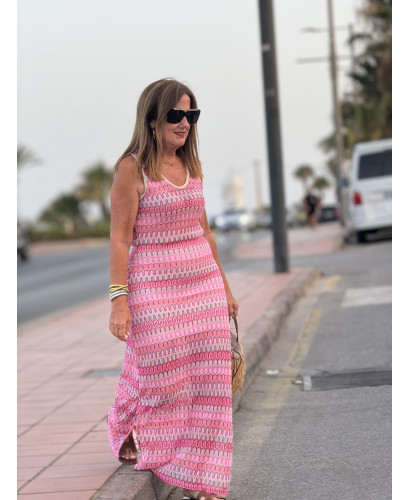 Vestido Sin Mangas en Tonos Flúor Rosa y turquesa