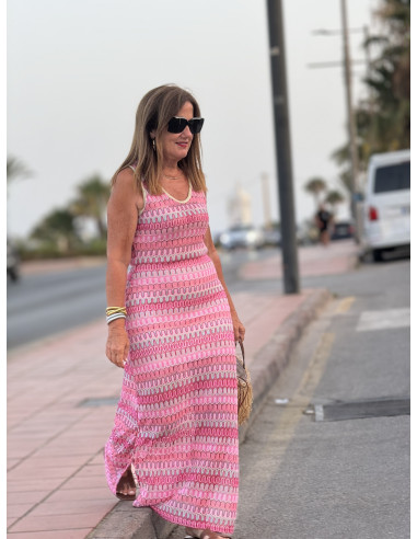 Vestido Sin Mangas en Tonos Flúor Rosa y turquesa