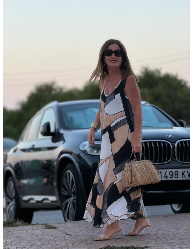Vestido de Tirantes Evase con Estampado...