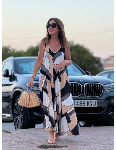Vestido de Tirantes Evase con Estampado...
