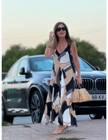 Vestido de Tirantes Evase con Estampado...