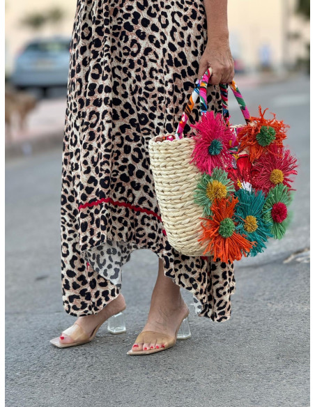 Vestido de Tirantes Animal Print con Piculina Roja