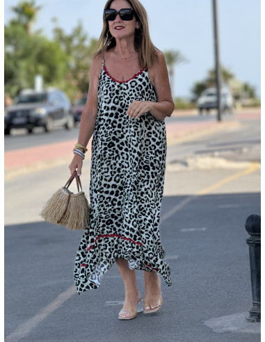Vestido de Tirantes Animal Print Verde con...