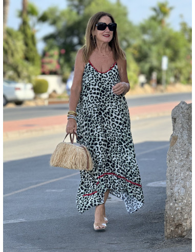 Vestido de Tirantes Animal Print Verde con...