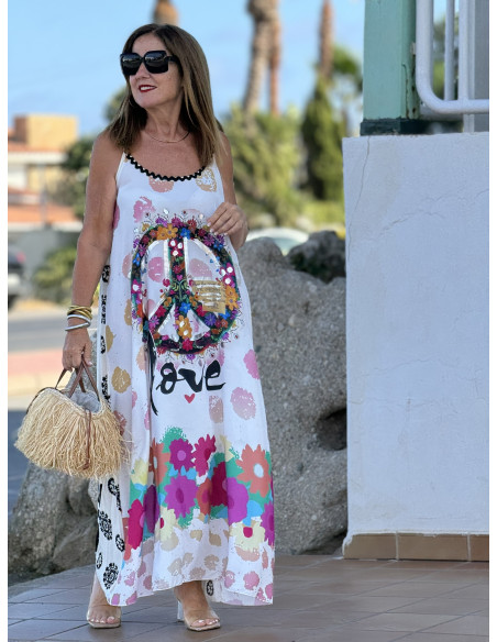 Vestido Vibrante con Símbolo de la Paz y LOVE en el Frontal