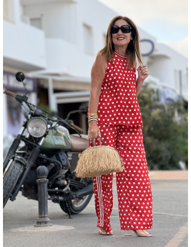 Conjunto de Dos Piezas Estampado lunar blanco