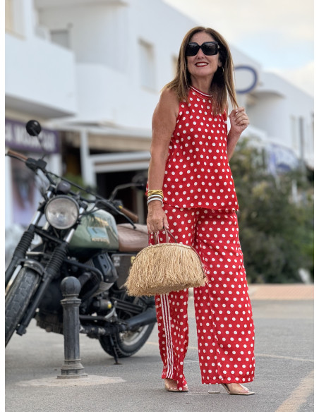 Conjunto de Dos Piezas Estampado lunar blanco