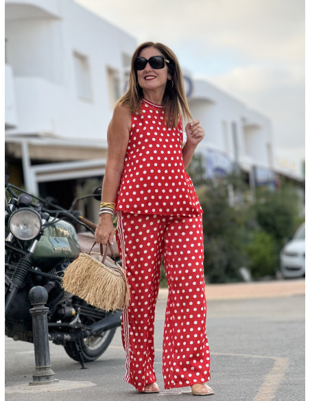 Conjunto de Dos Piezas Estampado lunar blanco