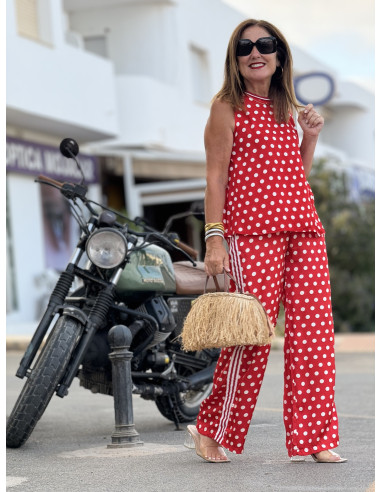 Conjunto de Dos Piezas Estampado lunar blanco