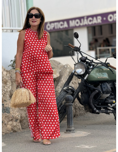 Conjunto de Dos Piezas Estampado lunar blanco