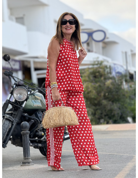 Conjunto de Dos Piezas Estampado lunar blanco