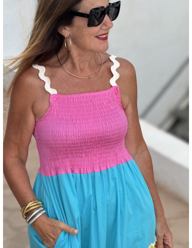 Vestido Largo en Franjas de Colores con Cuerpo...