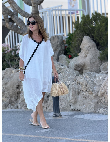 Vestido Asimétrico de Lino en Color blanco con...