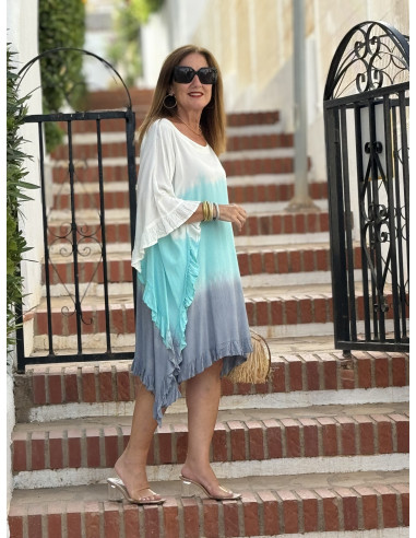 Vestido Tie Dye en Turquesa, azul plomo y...