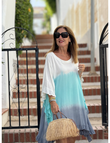 Vestido Tie Dye en Turquesa, azul plomo y...