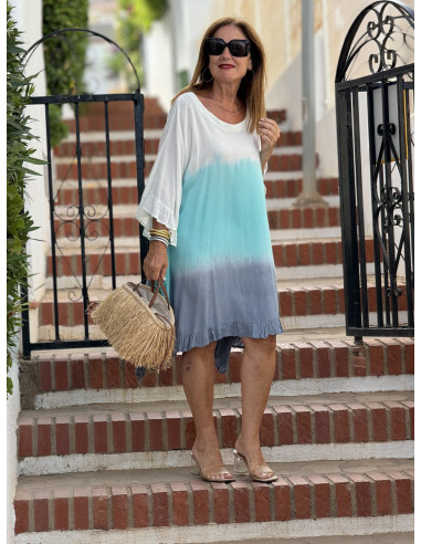 Vestido Tie Dye en Turquesa, azul plomo y...