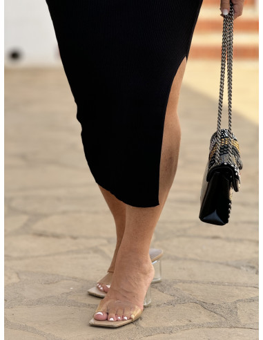 Vestido de Canalé Negro con Tirantes Regulables...
