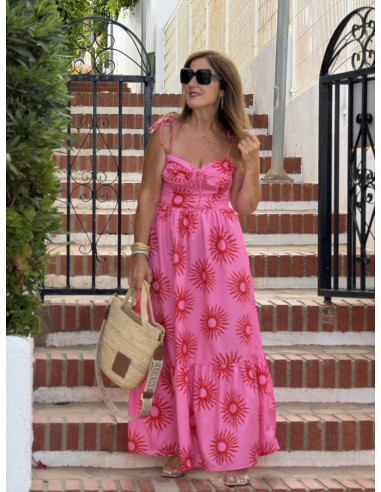 Vestido Rosa de Tirante Fino con Estampado de...