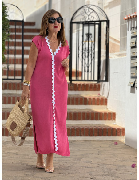 Vestido de Punto Rosa Sin Mangas con Doble Abertura Lateral