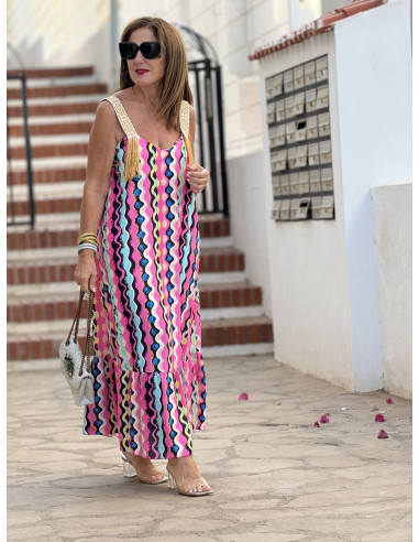 Vestido de Tirantes Bordado con Flecos y...