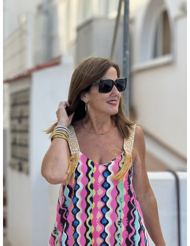 Vestido de Tirantes Bordado con Flecos y...