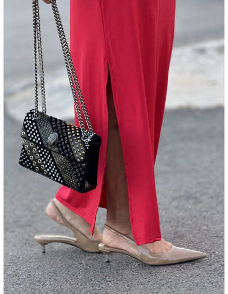 Vestido Rojo con Nudo Lateral y Abertura