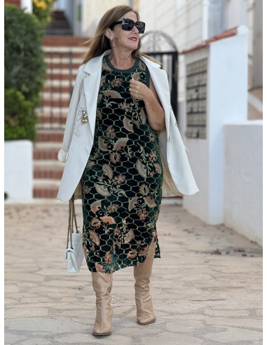 Vestido de Terciopelo Floral en Verde
