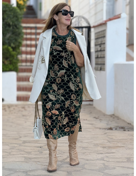 Vestido de Terciopelo Floral en Verde