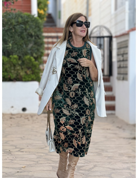 Vestido de Terciopelo Floral en Verde