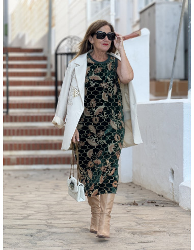 Vestido de Terciopelo Floral en Verde