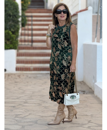 Vestido de Terciopelo Floral en Verde