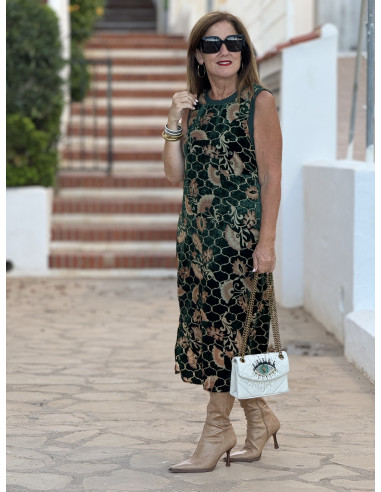 Vestido de Terciopelo Floral en Verde