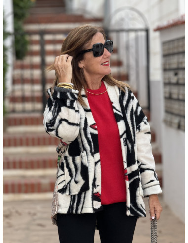 Chaqueta de Lana con Estampado de Caras y...