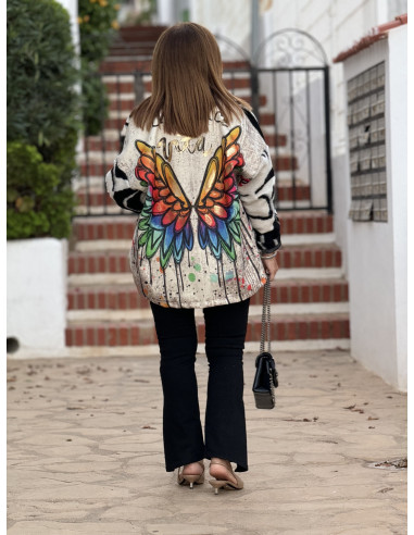 Chaqueta de Lana con Estampado de Caras y...