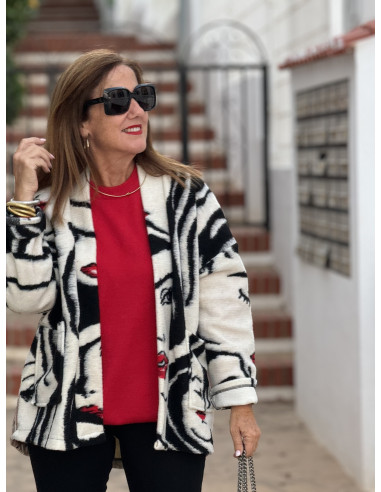 Chaqueta de Lana con Estampado de Caras y...